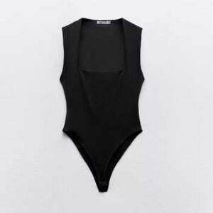 Zara Square Neck Black Bodysuit Small